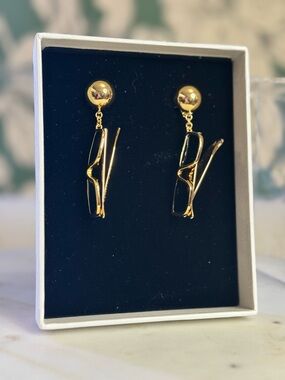 Moschino x H&M LIMITED EDITION Gold Sunglasses Charm Drop Earrings NIB